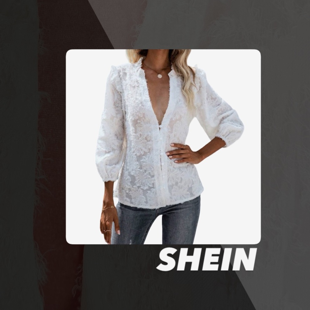 EUC SHEIN Fuzzy Bishop Sleeve Blouse
